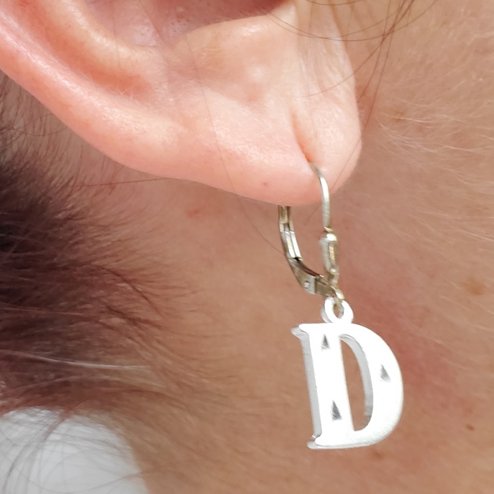 Sterling Silver Diamond Cut Initial Earrings - image 4